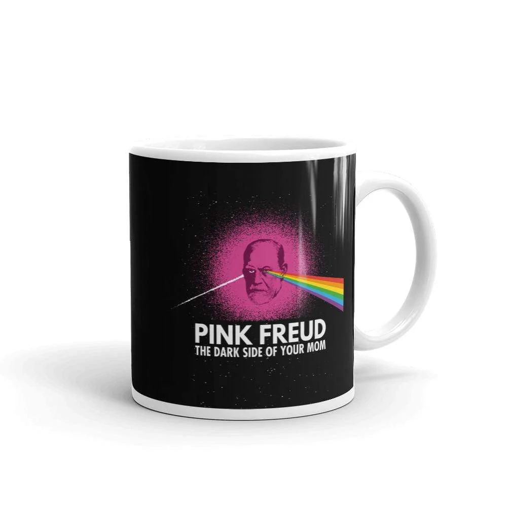 Caneca Pink Freud com a frase "Pink Freud — The Dark Side of Your Mom"